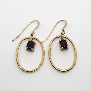 925 Sterling Silver Oval Hoop Earrings‎ with Garnet Gemstones Gold Plated Dangle
